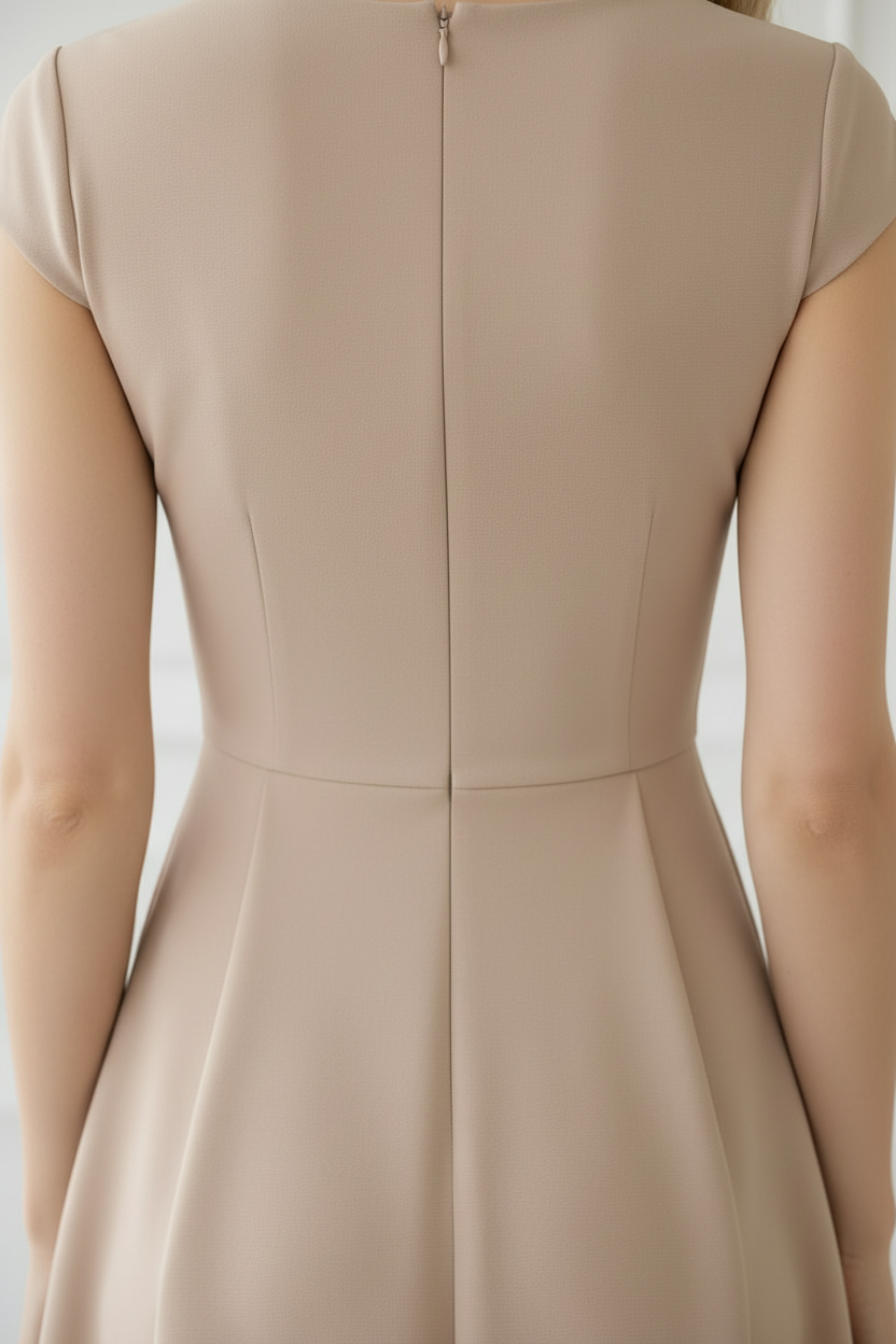 Beige Midi Dress With Short Sleeves NNC024