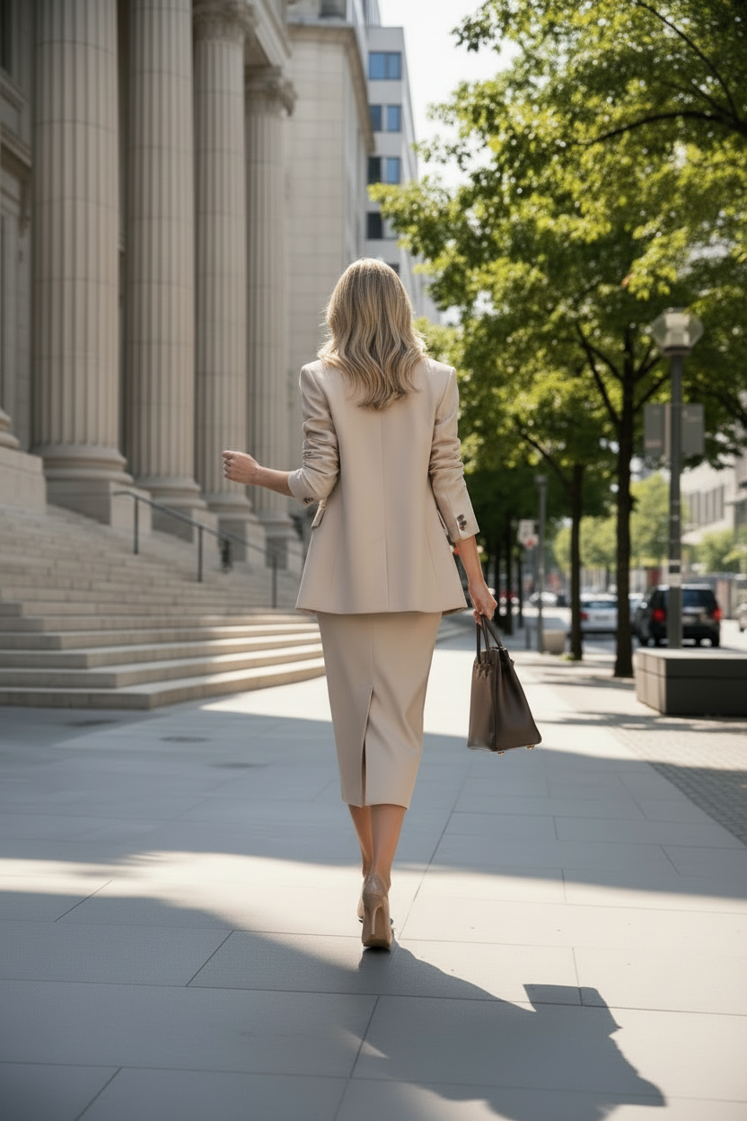 Beige Shift Skirt Suit CM00892