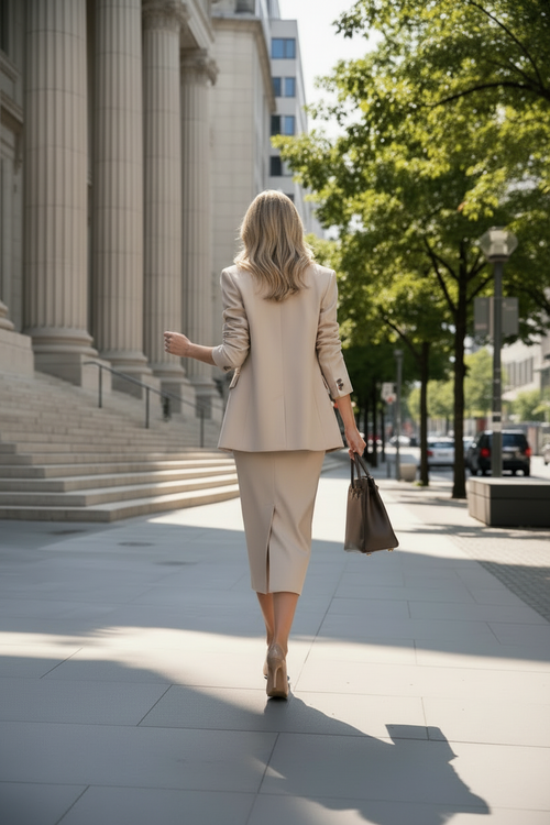 Beige Shift Skirt Suit CM00892