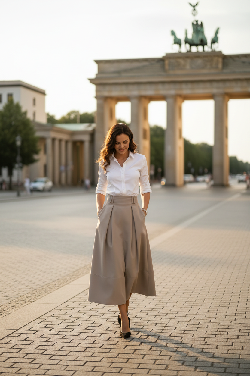 Beige Midi Skirt With Pockets NNC0045