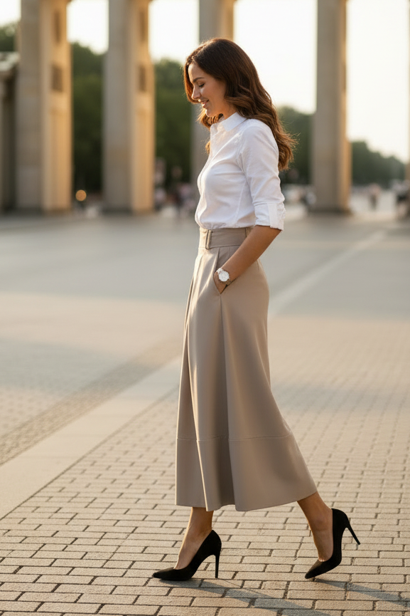 Beige Midi Skirt With Pockets NNC0045