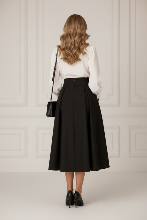 Black Box Pleated High Waist Midi Skirt With Pockets NNC008