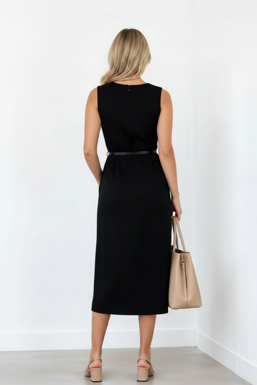 Black Casual Midi Dress With Pockets NNC0031