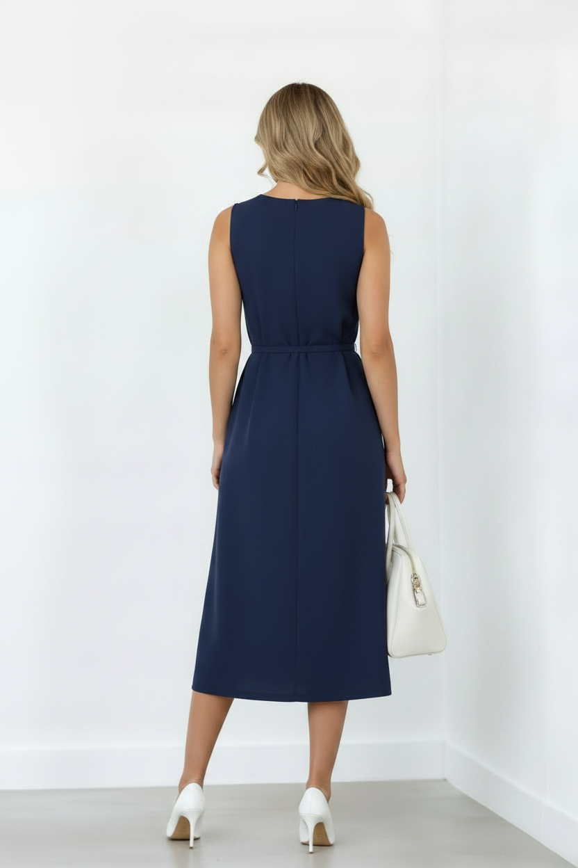 Navy Blue Casual Midi Dress With Pockets NNC0037