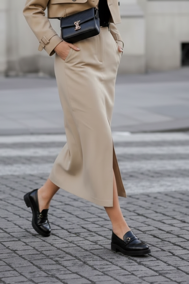 Beige Midi Shift Skirt With Pockets CM0025