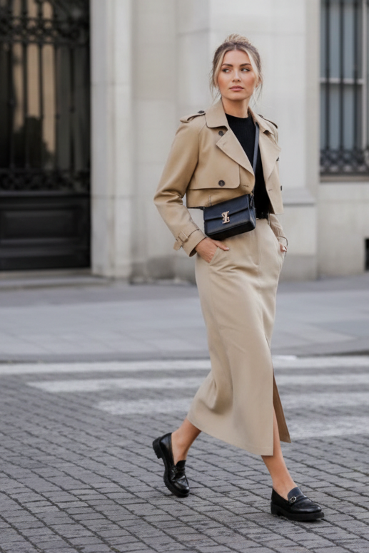 Beige Midi Shift Skirt With Pockets CM0025