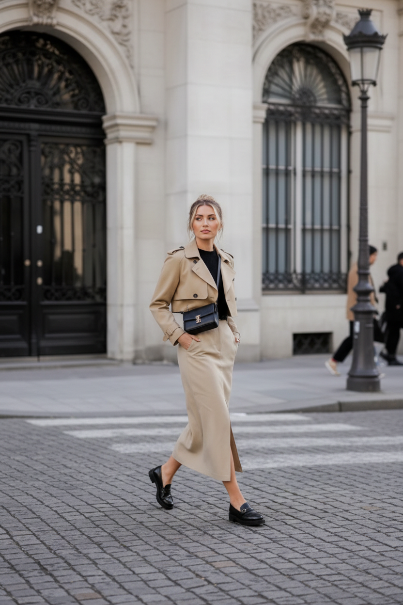 Beige Midi Shift Skirt With Pockets CM0025