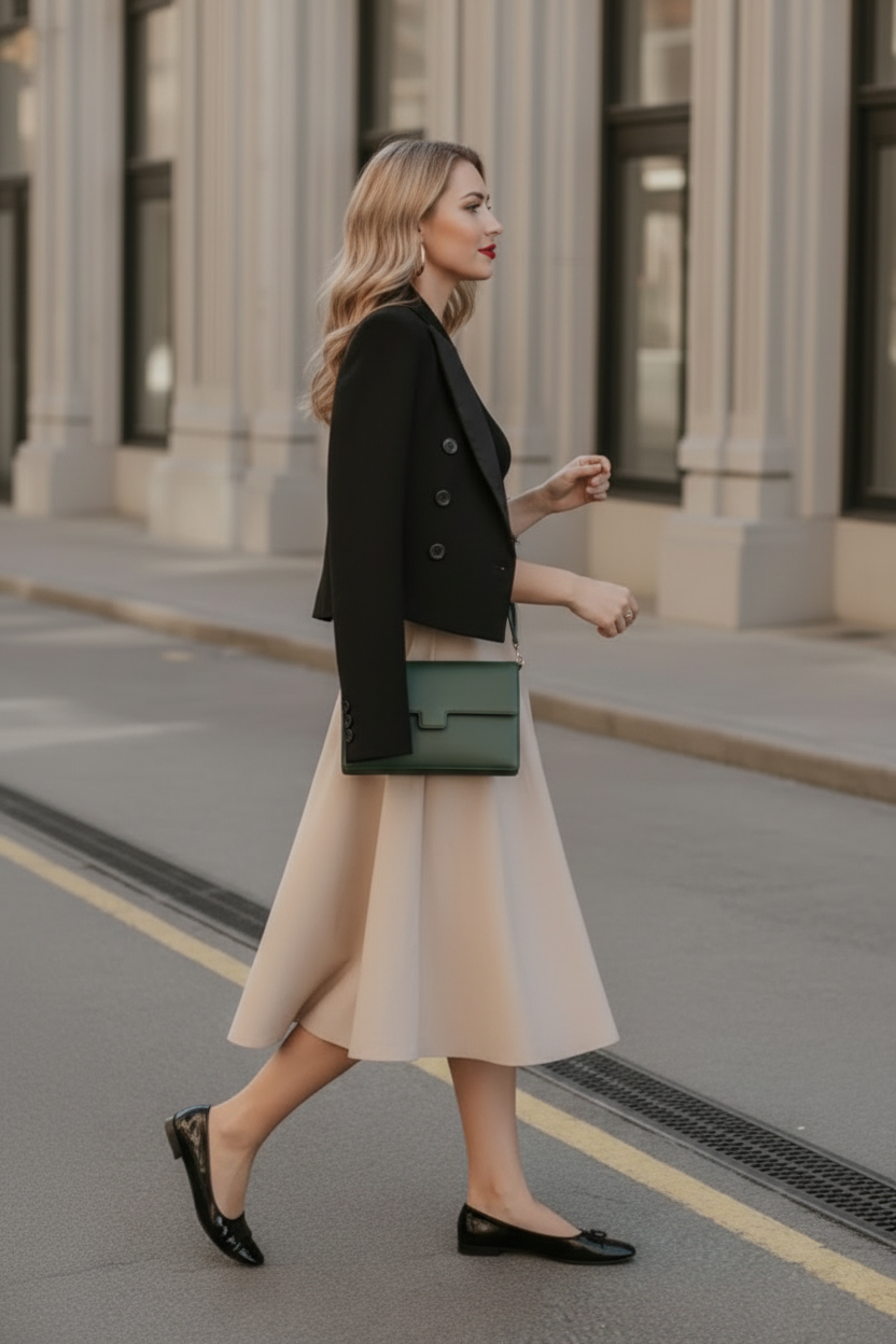 Beige A-Line Midi Skirt NNC009