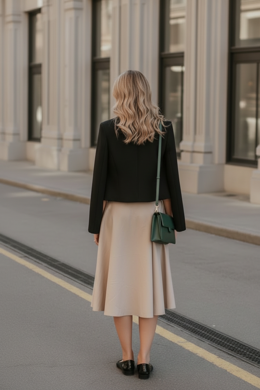 Beige A-Line Midi Skirt NNC009