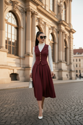 Bordoux Two Piece Set - Midi Box Pleated Skirt & Vest MDA1450